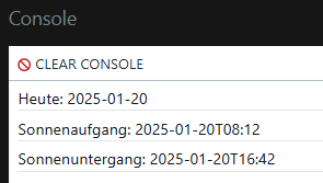 Ausgabe von Sonnenauf und untergangszeit