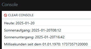 Ausgabe von Sonnenauf und untergangszeit mit Zeitstempel