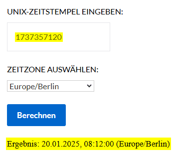 Umrechnen des UNIX-Timestamp in Uhrzeit mit Zeitzone