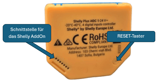 Rückseite des Shelly i4 DC
