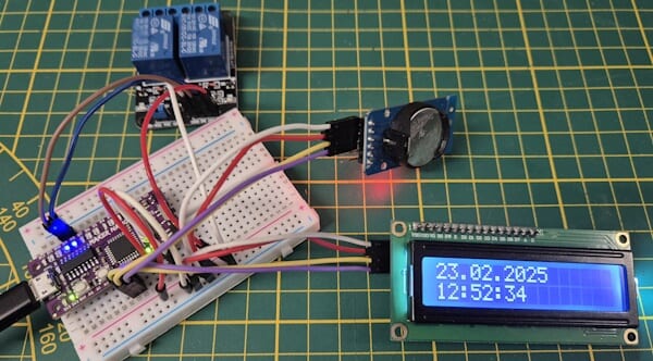 Schaltung - Maker Nano mit DS3231 - RelaisModul und LC-Display