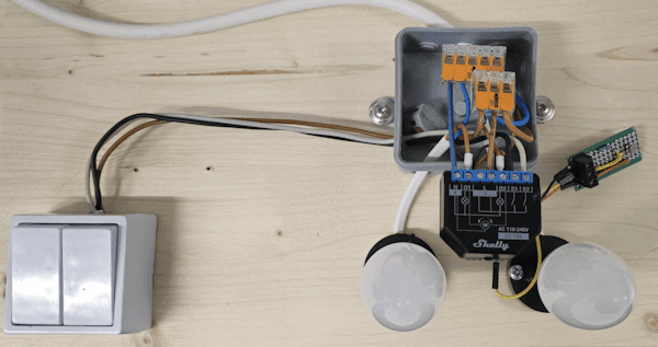 Schaltung - Shelly 2PM Gen2 + AddOn + LDR + Schalter + Lampen