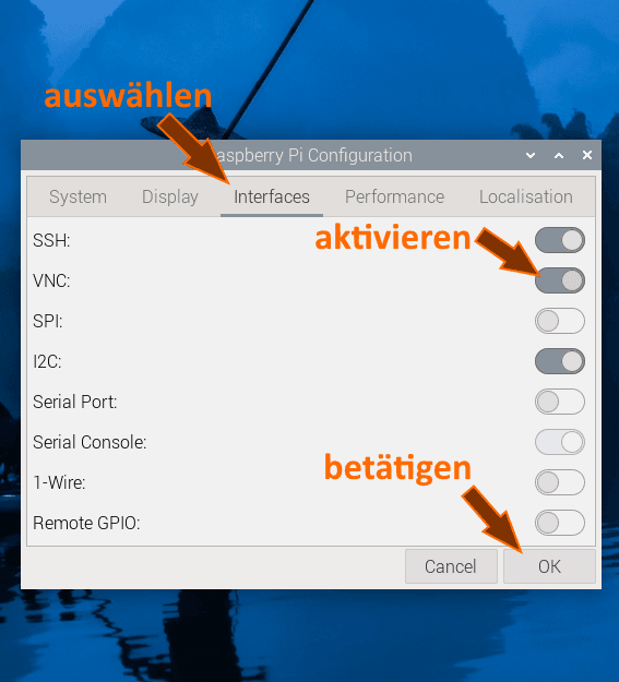 aktivieren des Schalters VNC in der Konfiguration - Step 2