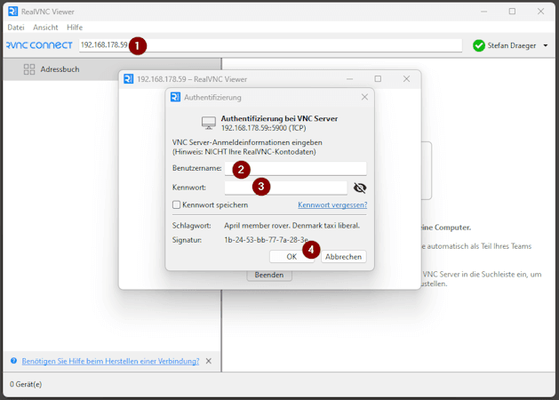 RealVNC Verbindung aufbauen