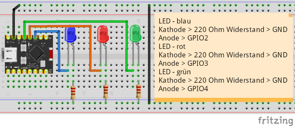 Schaltung - ESP32-C3 mit LEDs
