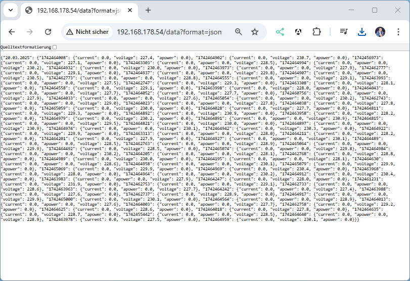 Ausgabe der gespeicherten Daten im JSON-Format