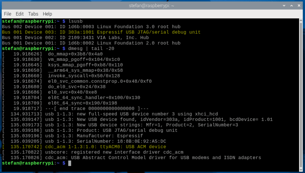 auflisten der angeschlossenen USB Geräte