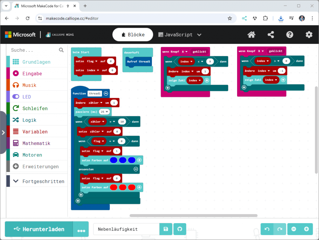 Calliope Mini 3 - Nebenläufiges Programm