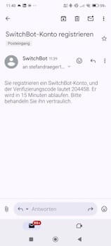 SwitchBot - Konto einrichten - Mail
