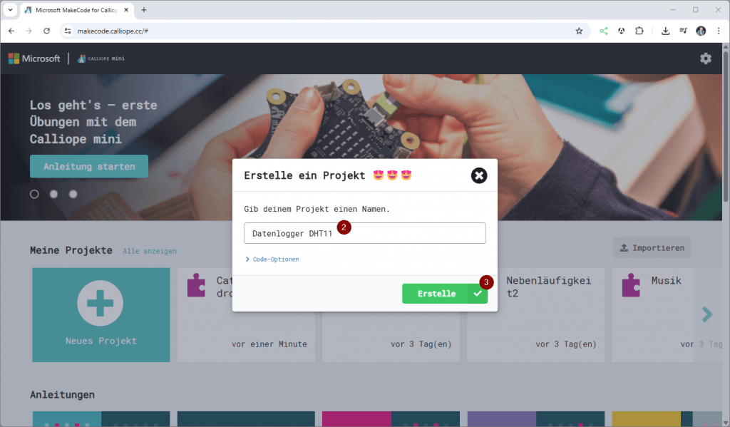MakeCode - erstellen eines neuen Projekts