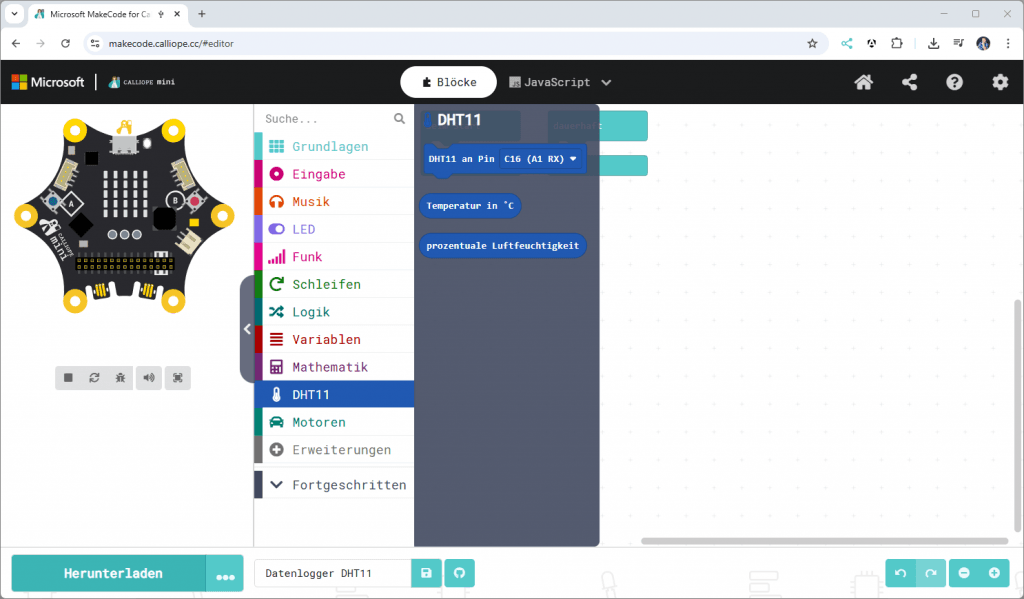 MakeCode - Blöcke für den DHT Sensor