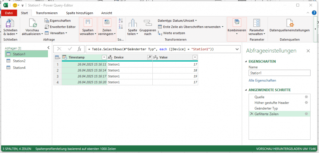 visualisieren der Daten in Microsoft Excel