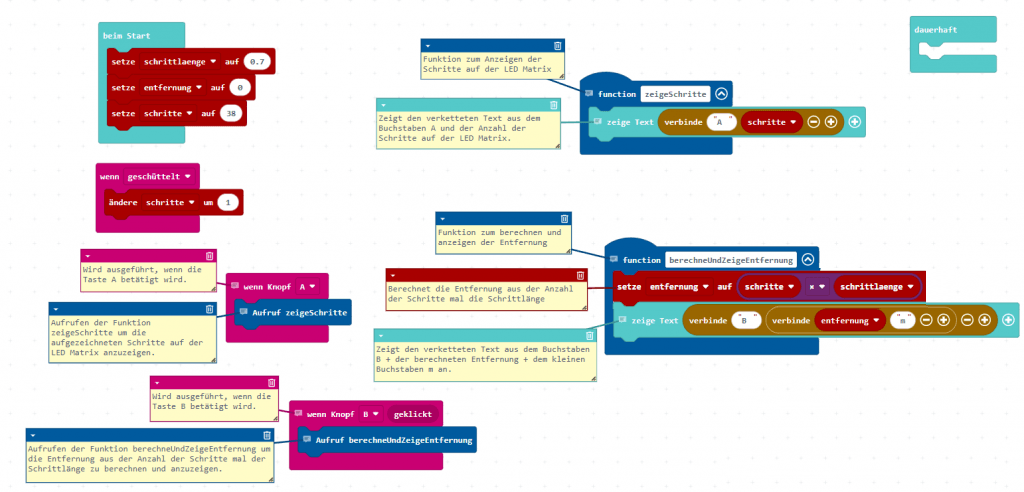 Makecode - Schrittzähler und Entfernungsmesser am Calliope Mini 3
