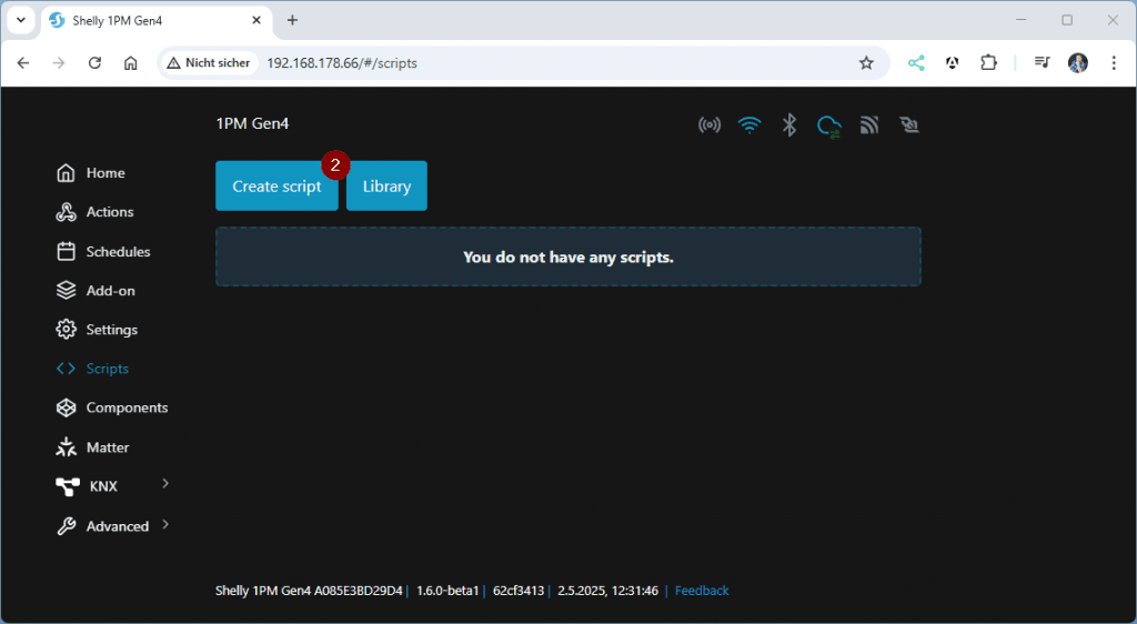 Shelly - Webinterface - neues Skript erstellen