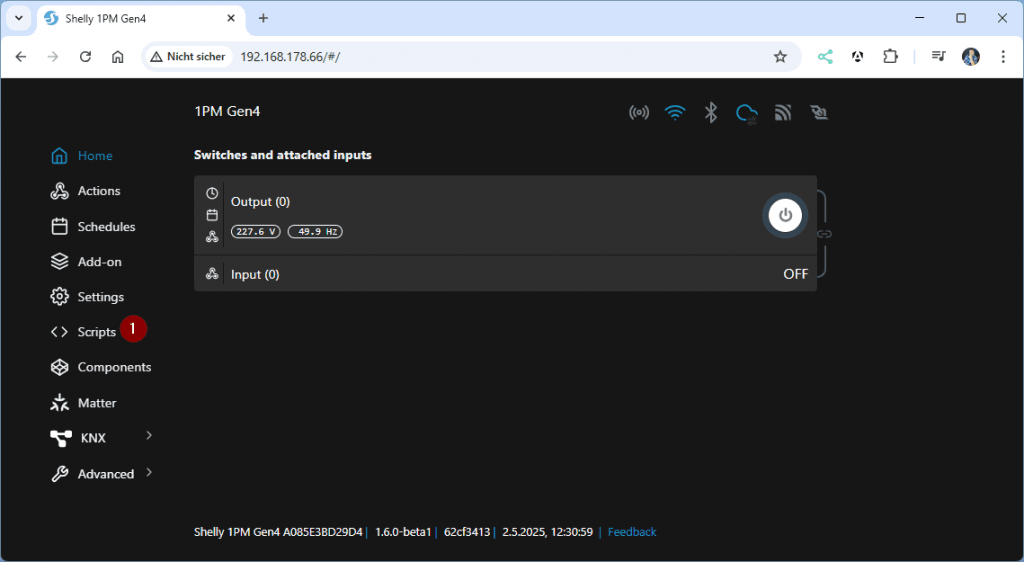 Shelly - Webinterface - öffnen Skript
