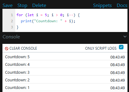 Shelly Script - For Schleife (Rückwärts)