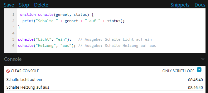 Shelly Script - Funktion mit Parameter