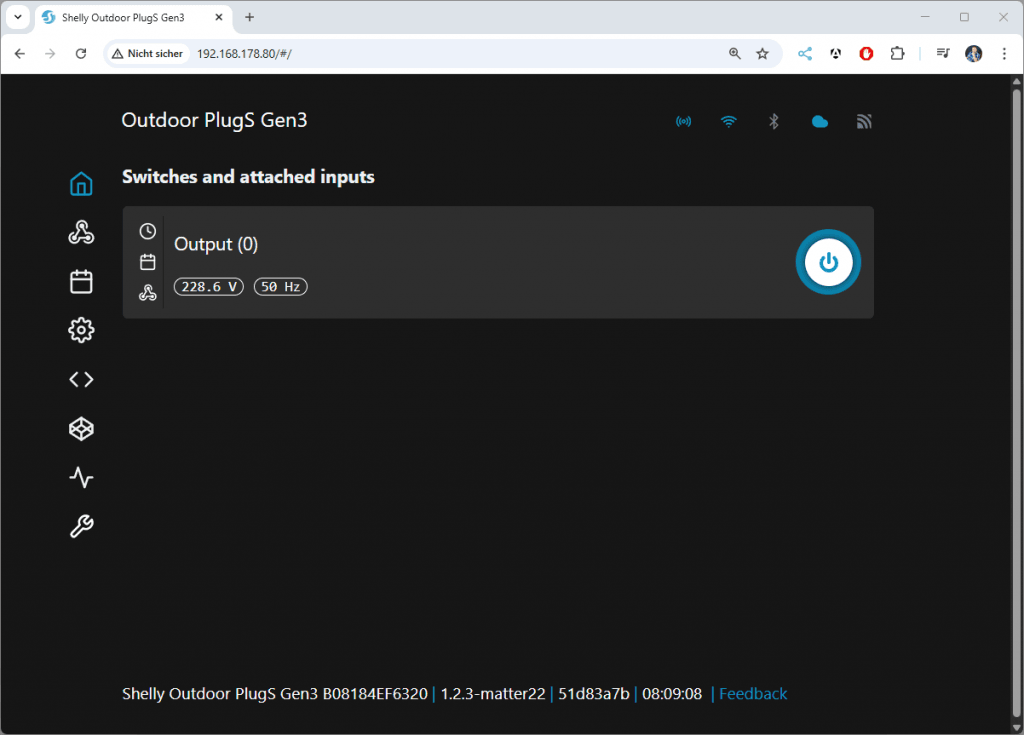 Weboberfläche vom Shelly
