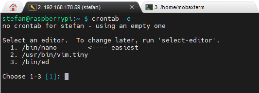 CronTab - Auswahl des Editors