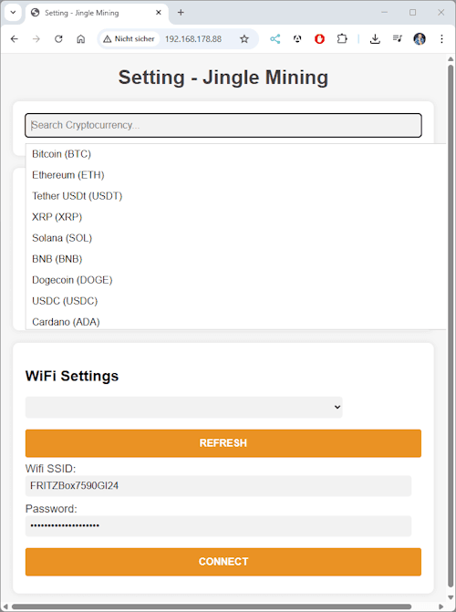 Jingle Mining - CryptoTracker - Einrichten - Step6 - Webinterface zur Konfiguration