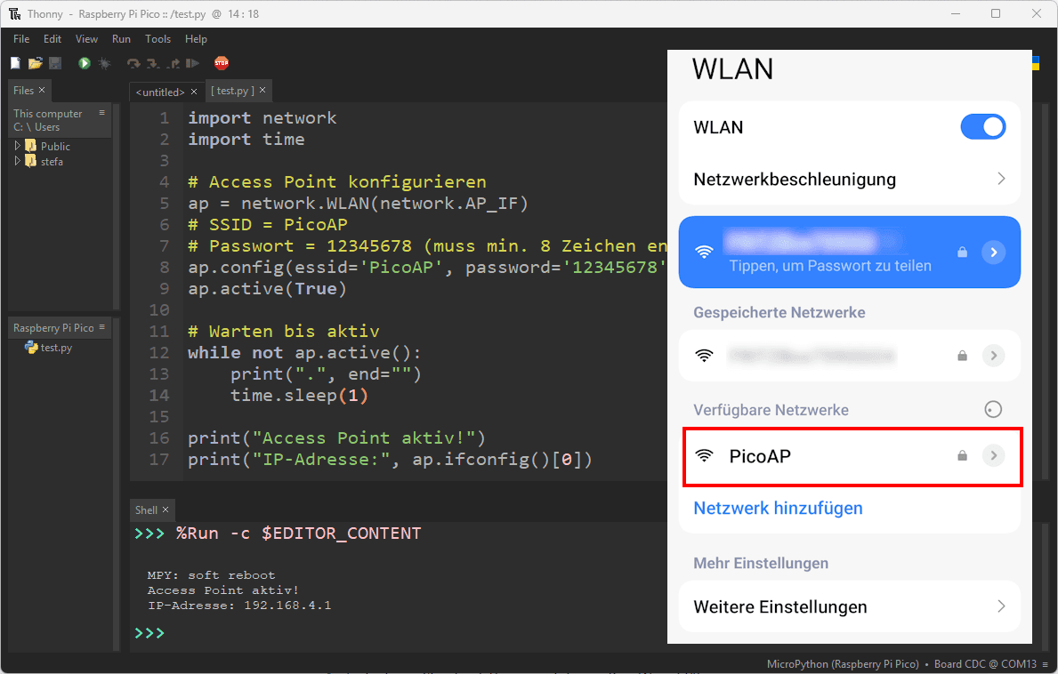 aktiver AccessPoint vom Raspberry Pi Pico