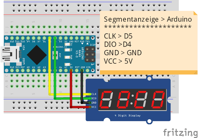 Schaltung - Arduino mit 4fach 7Segmentanzeige