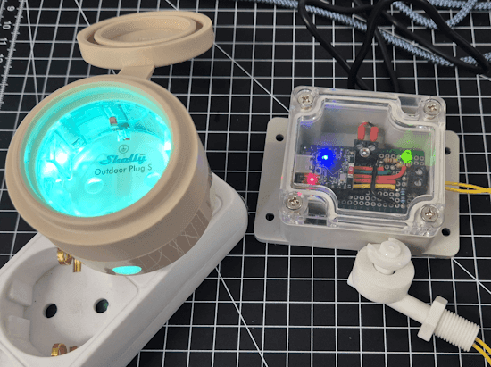 Shelly Outdoor Plug mit ESP32-C3 Mini und Schwimmschalter - aktiviert