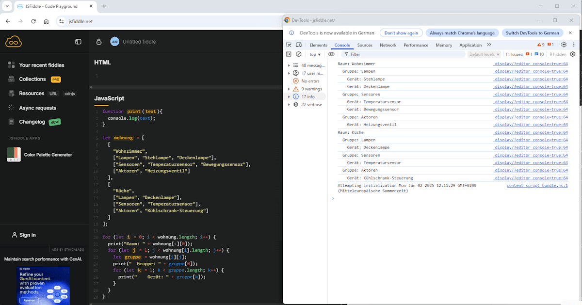 Shelly Scripting - Arrays - Mehrdimensionale Arrays - Ausgabe