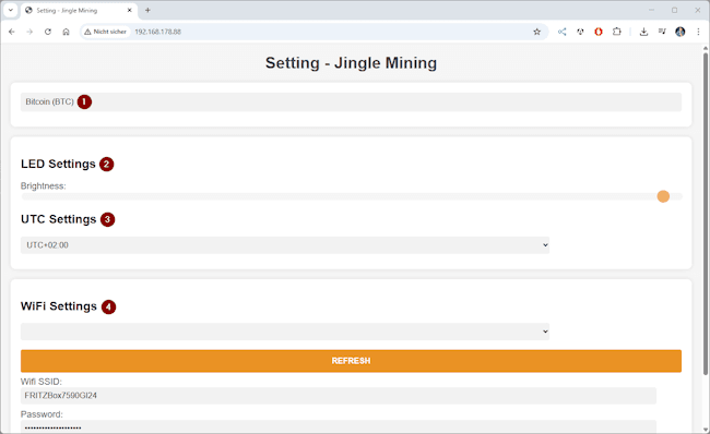 Weboberfläche - Jingle Mining - CryptoTracker