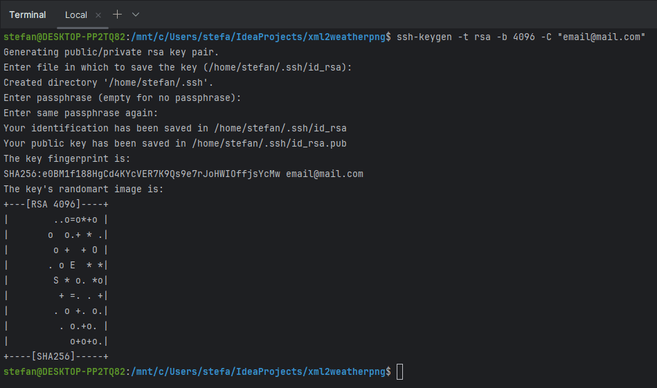 generierter SSH Key auf der Konsole