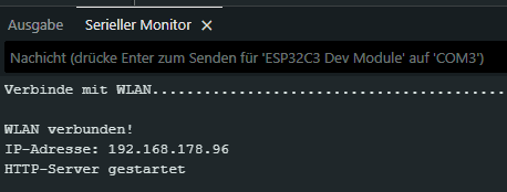 Ausgabe des ESP32-C3 auf der seriellen Schnittstelle nachdem aufbauen der WiFi Verbindung
