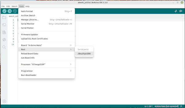 Arduino IDE - Ports werden erfolgreich angezeigt