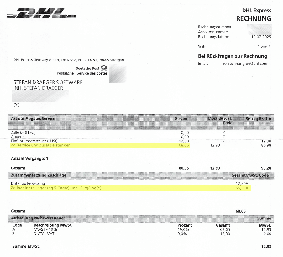 Symbolbild: Zollgebühr für Paket beim Zollamt