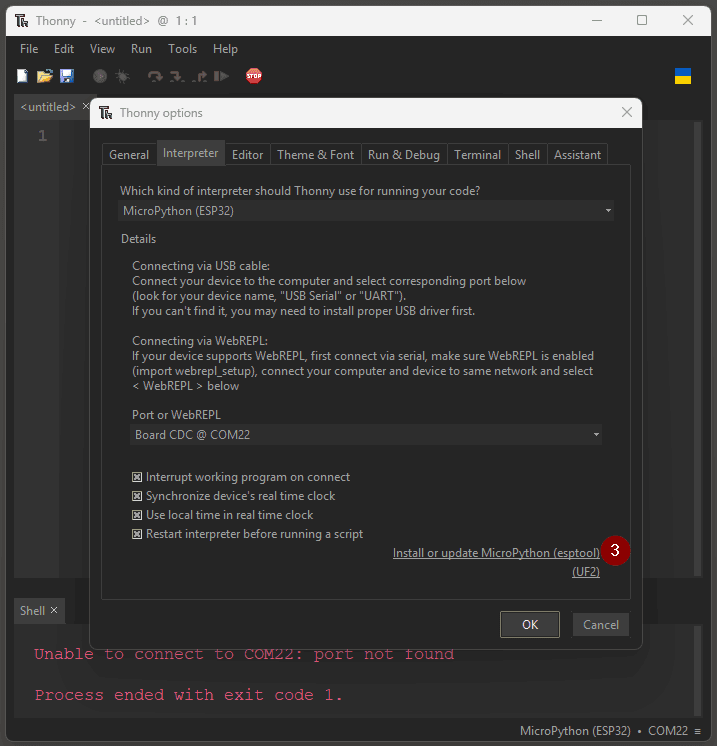 Thonny - flash Micropython - Step2
