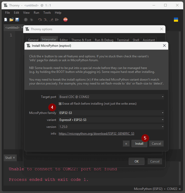 Thonny - flash Micropython - Step3