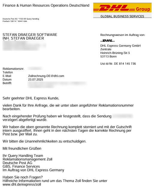 finale Stornierung der Lagergebühren