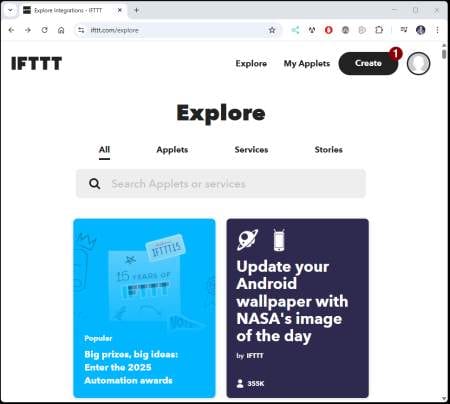 IFTTT - create air-Q Applet - Step 1