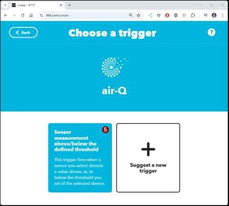 IFTTT - create air-Q Applet - Step 4