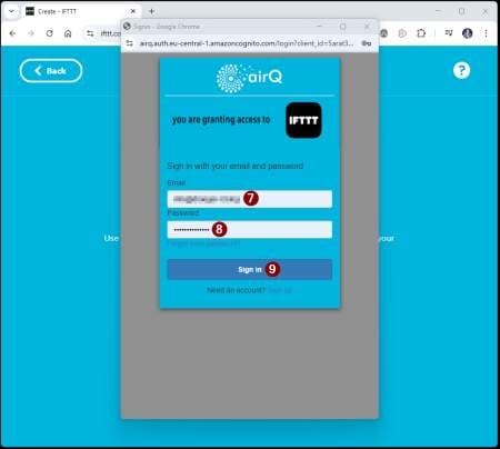 IFTTT - create air-Q Applet - Step 6