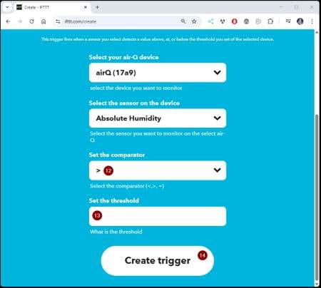 IFTTT - create air-Q Applet - Step 7b
