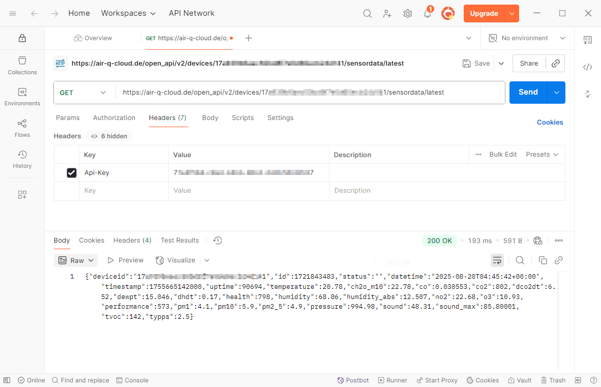 air-Q API Call in Postman