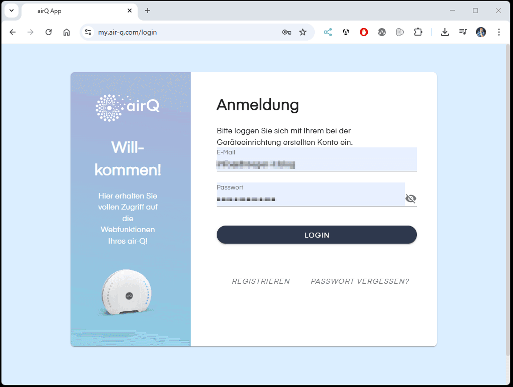 air-Q - generate API-Key Step1 - Login