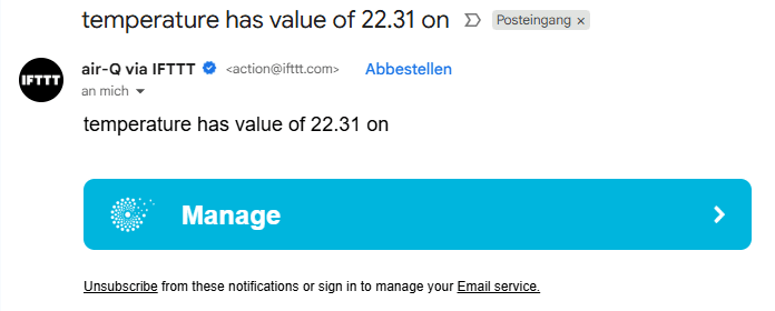 E-Mail von IFTTT mit aktuellem Temperaturwert