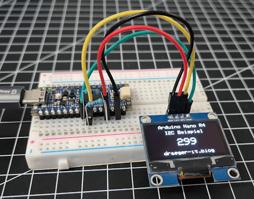 Arduino Nano R4 mit OLED Display via I2C angeschlossen mit PullUp Widerständen