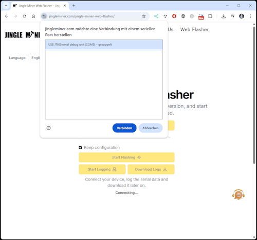 JingleMiner BTC Solo Lite - Factory Reset - WebUSB