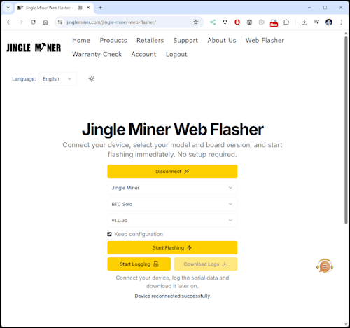 JingleMiner BTC Solo Lite - Factory Reset - done