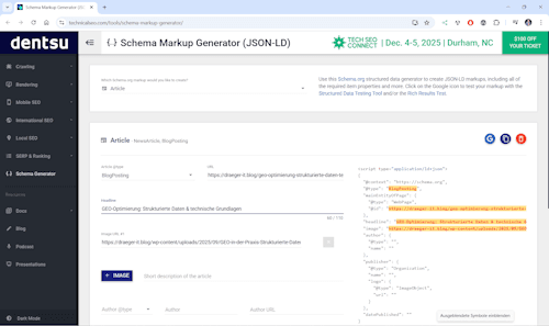 Schema Markup Generator - Step2 - Ausfüllen des Formulars