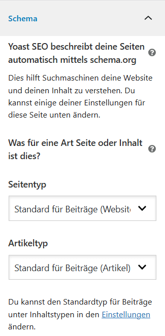 Yoast SEO - anpassen der Strukturierten Daten für einen Blogbeitrag
