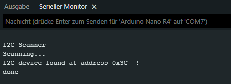 Ausgabe des I2C Scanners von Arduino Playground