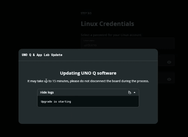 Arduino App Lab - Einrichtung Arduino UNO Q - Updates laden